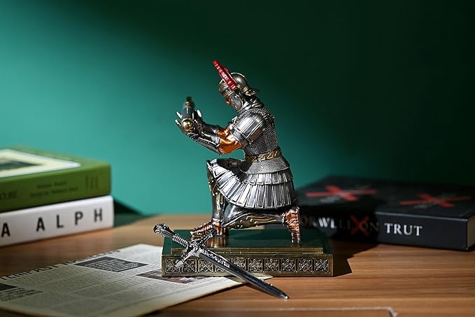 HDMbigmi Roman Legion Soldier Knight Pen Holder Pen Stand Desk Organizers and Accessories for Office and Home(Silver)