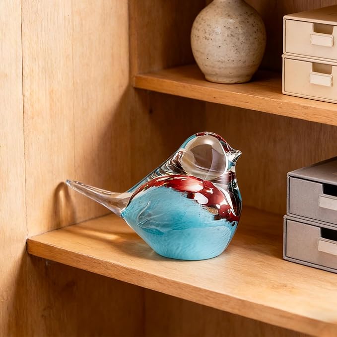 ORRFIDDY Blown Glass Birds - Glass Art Bird Decor, Hand Blown Glass Animal Figurines Paperweight for Home Shelf Decor