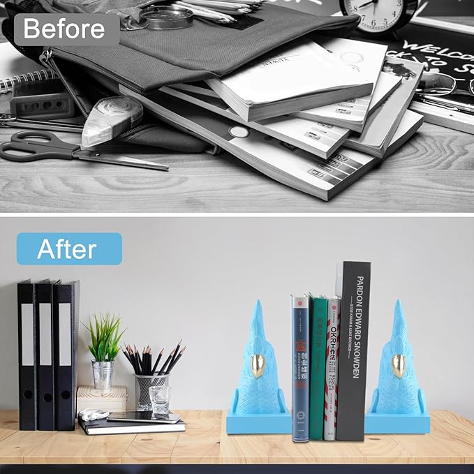 JOOMBE Blue Parrot Decorative Bookends,Set of 2 Cute Bird Animal Sculpture Book Ends to Hold Hevay Duty Books,Unique Resin Statues Book Stopper for Home Office Desk Bookshelf Decor
