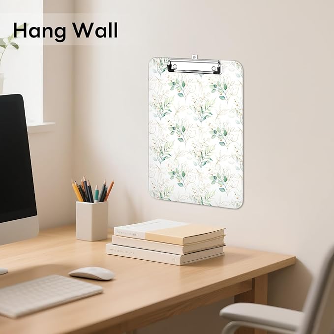 Luminzo Plastic Cute Clipboard Low-Profile Metal Clip, A4 Letter Size 9 x 12.5 in, 8.5 x 11 Paper Clip Board for Teachers, Nurses, Classroom,Green Leaf