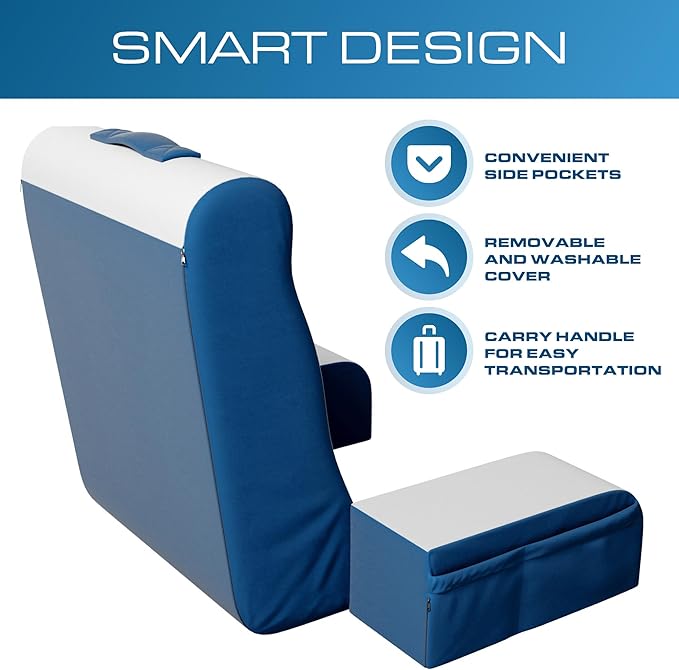 Kolbs Wedge Reading Pillow for Bed, Cushion with Arms for TV, Books, Nursing, Back - Bed Pillow for Sitting Up in Comfort, Plush Backrest. Bed Chair, Sit Up in Comfort (19" Blue)
