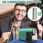 AFMAT PSX2 Heavy Duty Electric Pencil Sharpener 6 Holes, Classroom Pencil Sharpener for 6-11mm Pencils, Auto Stop, Super Fast, Save Pencils, School Teacher Must Have Pencil Sharpeners Plug in, Green