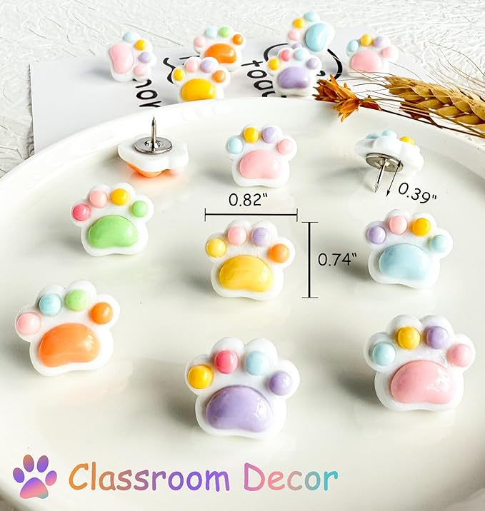 30 Pcs Cute Push Pins,Decorative Thumb Tacks,Animal Push Pins for Photo Wall Maps,Memo Note,Bulletin Board or Cork Boards,Multi-Functional Pushpin Tool Office Accessories(Cat paw-3)