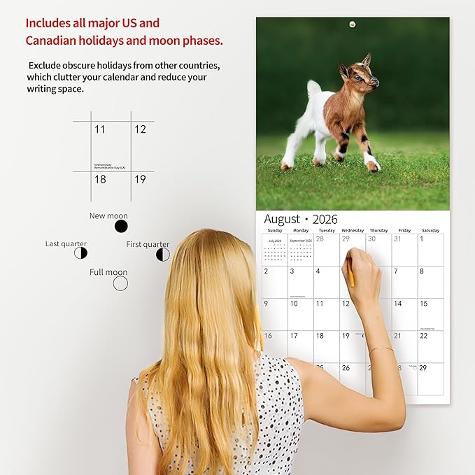 2026 Wall Calendar,Calendar 2026, November 2025 - December 2026, Wall Calendar Baby Moo Moos, 12" x 24" Opened,Full Page Months Thick & Sturdy Paper for Calendar Organizing & Planning