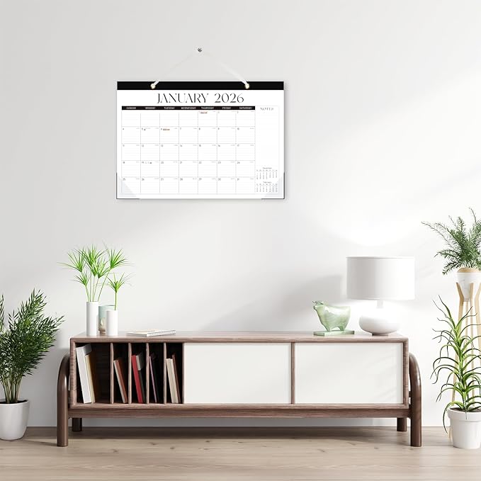 2026 Desk Calendar, 18 Monthly Calendar Runs from January 2026 to June 2027, Large 17" X 12" Desktop/Wall Calendars Easy Scheduling & Notes, Ideal for School, Home and Office - Classic Black