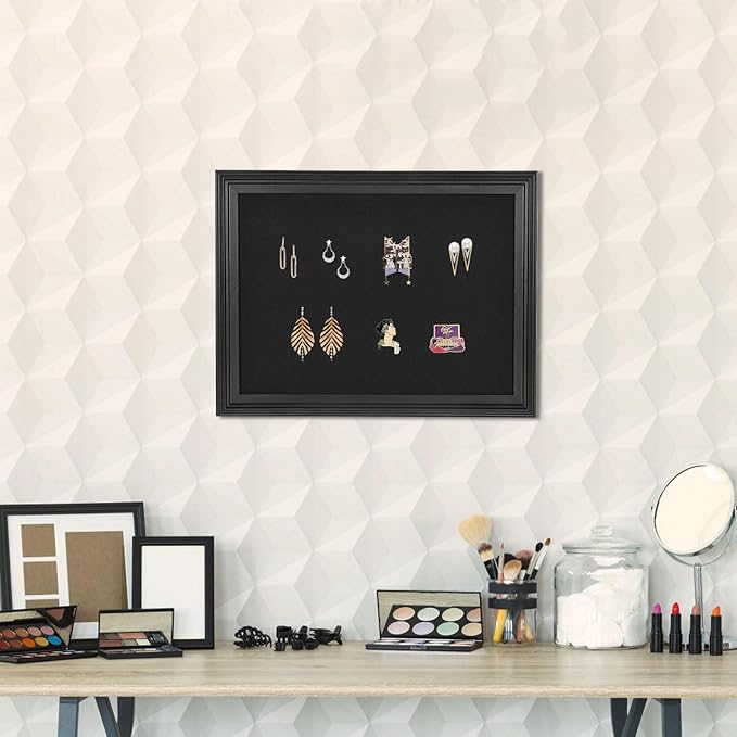 YCCYYCCY Bulletin Board with Felt, Black Wood Framed Display Bulletin Board for Walls with Pins, Eye Bolts, gaskets, Screws, Pin Board for Office, School and Home(MZB-BK,3343,1P)