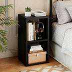 IRONMIX Metal 2 Cube Storage Organizer, Short Black Bookshelf with Storage Cabinet, Narrow Nightstands, Modern Cube Storage Shelf Slim Bedside Table for Small Places, Living Room, 15 min Assembly