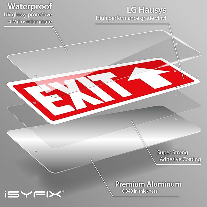 iSYFIX Exit Signs 2 Pack 12x4 Inch with Directional Up Arrows - Rust Free Aluminum, Laminated for UV, Weather, Scratch Resistance - Ideal for Offices, Schools, Theaters, Restaurants