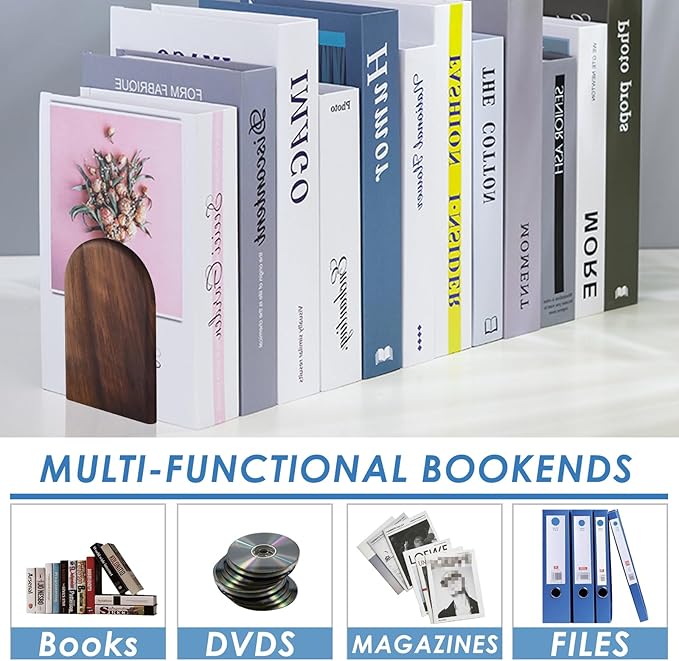 Lauvee Book Ends, Sturdy Wooden Bookends for Shelves - Heavy Duty Non-Slip Book Organizers, Decorative Bookend Holders for Home Office, Library, Black Walnut Universal Economy Bookend, Small, 1 Pair