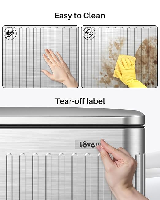 Lovewind 60 Liter/ 16 Gallon Stainless Steel Trash Can with Soft-Close Lid, Large Footstep Garbage Can with Roman Texture, Removable Inner Buckets, Recycling Bin for Kitchen Office, Silver