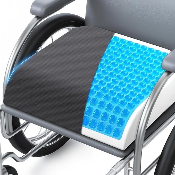 ComfyInLove Wheelchair Seat Cushion - Cooling Gel & Memory Foam Office Chair Cushion with Non-Slip Bottom & Washable Cover, Ergonomic Car Seat Pillow for Sciatica, Tailbone, Back Comfort (Grey)