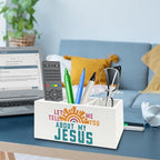 QZQE Boho Jesus Christian Pen Pencil Holder Organizer for Desk, Let Me Tell You about My Jesus Bible Verse Wooden Box Signs Decorations for Home Office Desk Tabletop