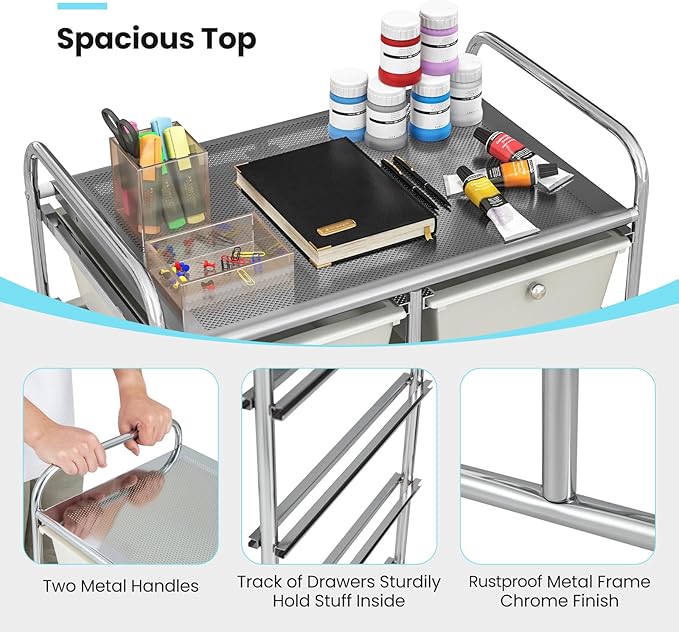 GLACER 10 Drawer Rolling Cart, Storage Cart with Lockable Whieels & Metal Frame, Trolley for Art Craft Oganizer, Mobile Utility Cart for Office, School, Classroom, Kitchen (Gray Gradient)