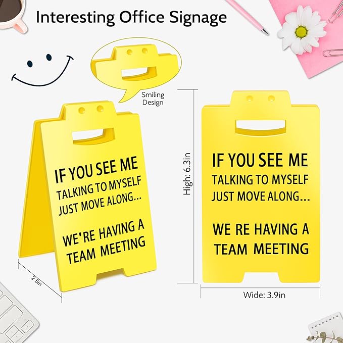 Smilelife Funny Office Cubicle Decor We're Having A Team Meeting Desk Sign Team Office Gag Gifts for Coworker Teammate Employee Boss Manager