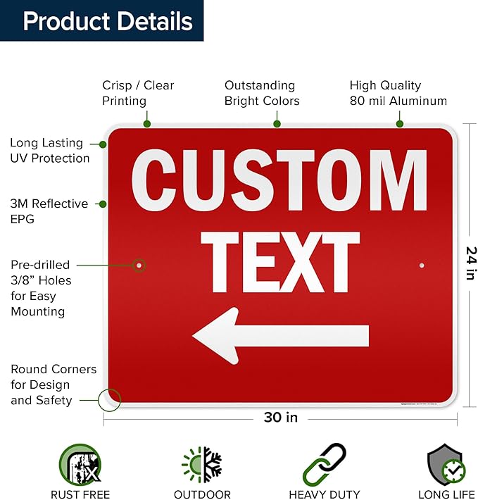 Custom Arrow,Custom Directional Sign, Left Arrow,24x30 Inches, 3M EGP Reflective, Rust Free .080 Aluminum, Fade Resistant, Made in USA by My Sign Center