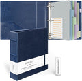 Ospelelf Vintage Hardcover 3 Ring 2 inch Leather Binder, Professional Binders Organizer Suitable for Letter Size Documents, Binder Dividers with Tabs, Dark Blue