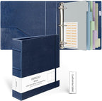 Ospelelf Vintage Hardcover 3 Ring 2 inch Leather Binder, Professional Binders Organizer Suitable for Letter Size Documents, Binder Dividers with Tabs, Dark Blue