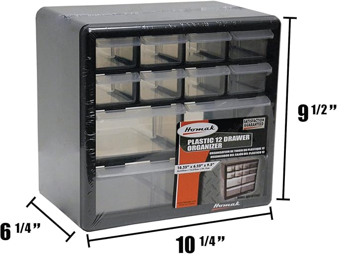 Homak 12-Drawer Parts Organizer, Black, HA01012001