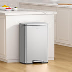 EKO Madison Brushed Stainless 25L+20L Dual Compartment Step Trash Can with Inner Liner, Recycling Bin, Soft-Close Lid, Fingerprint-Resistant Finish, and Durable Stainless Steel for Home and Office