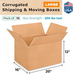 Large Shipping & Moving Boxes 20x16x12 inches (10-Pack) - Extra Strength 200 lb vs Regular - Corrugated Durable Packing Boxes for USPS - Shipping Box Large - Cardboard Box by IDL Packaging