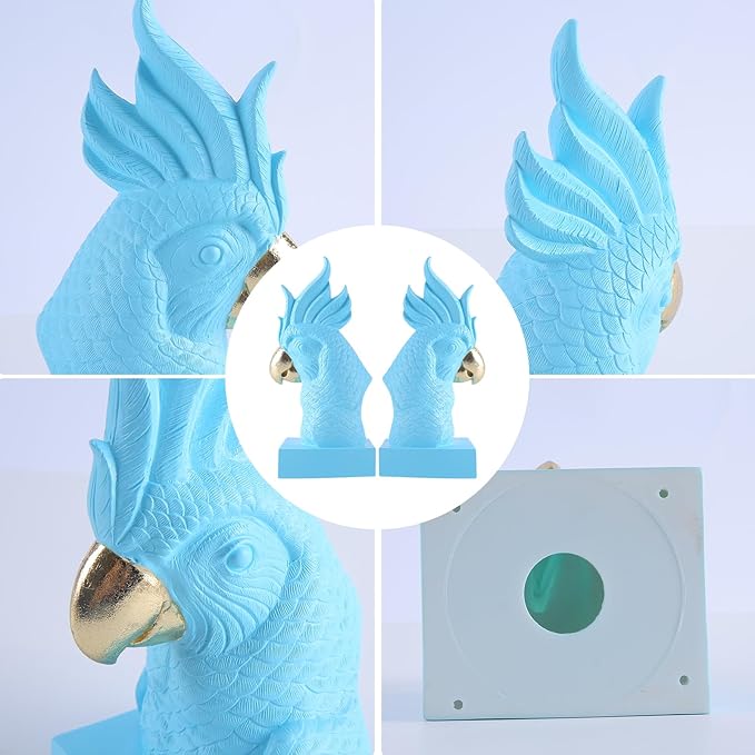 JOOMBE Blue Parrot Decorative Bookends,Set of 2 Cute Bird Animal Sculpture Book Ends to Hold Hevay Duty Books,Unique Resin Statues Book Stopper for Home Office Desk Bookshelf Decor