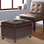 Decent Home Leather Storage Ottoman Bench Foot Rest Stool with Nailhead Trim (Dark Brown - Button Tufted Leather)