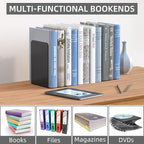 VFINE Bookends 1 Pair, Black Metal Book Ends, Heavy Bookends for Shelves, Book Stopper for Heavy Books, Book Organizer for Home Office School Supplies