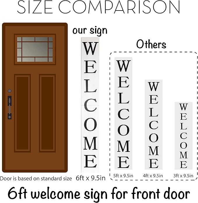 Tall White Welcome Sign - 6ft Rustic Farmhouse Decor for Front Door & Porch
