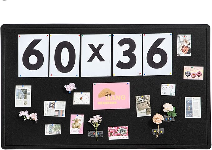DexBoard 60 x36 inch Large Bulletin Board for Wall | Felt Pin Board with 30 Push Pins | Foldable Picture Display Board for Home, Office & School | Self-Adhesive Mounting (Black)