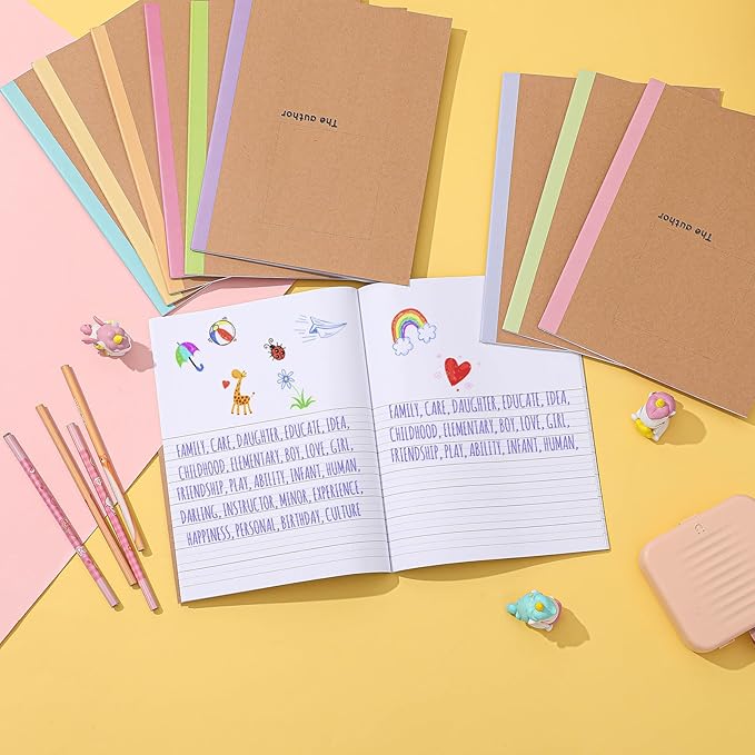Henoyso 20 Pcs 120 Pages Primary Composition Notebooks K-2, Primary Journal Grades K-2, Writing Journal Practice Notebook for Kids in Preschool, Kindergarten, Back to School Supplies (Macaron)