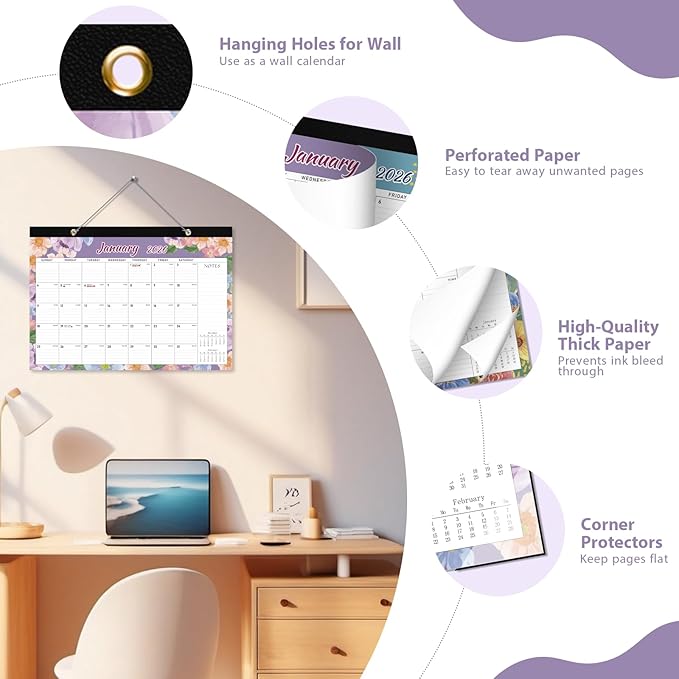 2026 Desk Calendar, Large Desktop/Wall Monthly Calendar (Jan. 2026 - Jun. 2027) 17'' x 12'' School Year Desk Planner for Teacher Family School Office Supplies