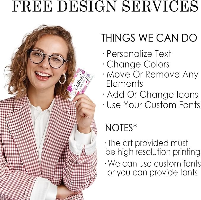Custom Business Cards - Customizable Logo/Text/QR Code, 300gsm Matte Paper Front & Back Sides Printed, for Beauty Store, Nail Salon, Barber Store
