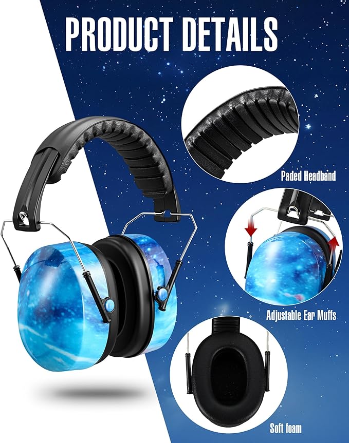 Copkim 12 Pcs Hearing Protection Ear Muffs NRR 28dB Noise Reduction Headphones Shooting Ear Protection Earmuffs (Starry Sky Blue)
