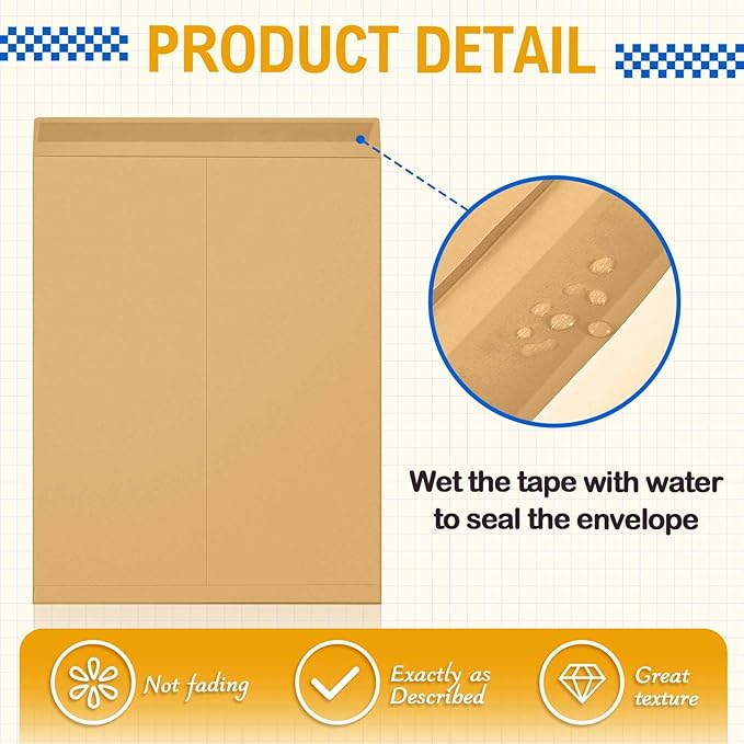 Motipuns 50 Pcs 14'' x 18'' Extra Large Mailing Envelopes 32lb with Gummed Flaps, Catalog Jumbo Craft Envelopes for Mailing, Storage and Organizing Documents Office Supplies(Kraft)