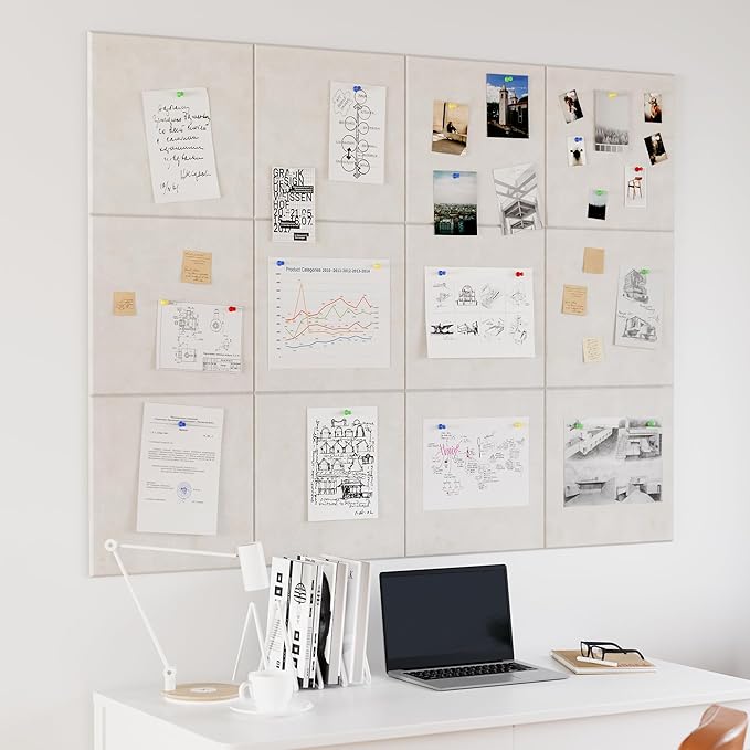 Neatsure Large Cork Board for Wall, 48" x 36" Bulletin Board with Pushpins, 12 Panels Felt Tiles Tack Push Pin Board for Office, Light Tan