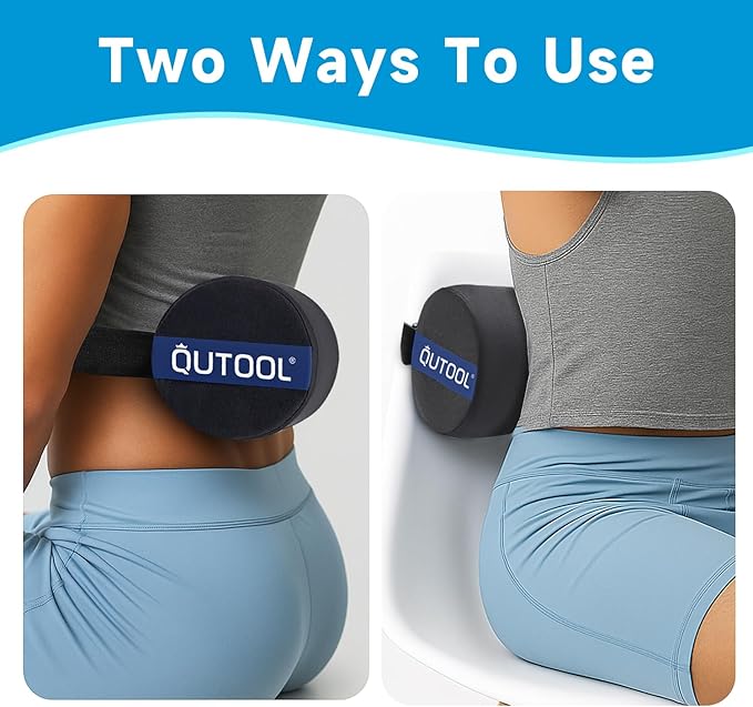 QUTOOL Lumbar Roll, Lumbar Support Pillow for Office Chair with Non-Slip Wider Strap, Back Pain Relief & Posture Improvement, Washable Cover, Office Desk & Car Accessories, Medium Soft