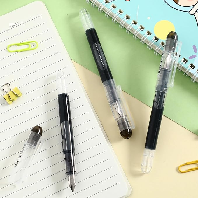 Crtiin 36 Pcs Disposable Fountain Pens, Back to School Quick Drying Ink Pen, Calligraphy Smooth Writing Pens for Journaling Office Supplies Sketching Doodling Beginner Artist Gifts(Black)