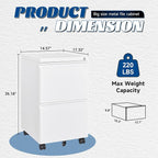 Fesbos 2 Drawers Vertical File Cabinet - Fully Assembled White Under Desk Mobile Filling Cabinet Small Lockable Home Office File Cabinets for A4/Letter/Legal Size