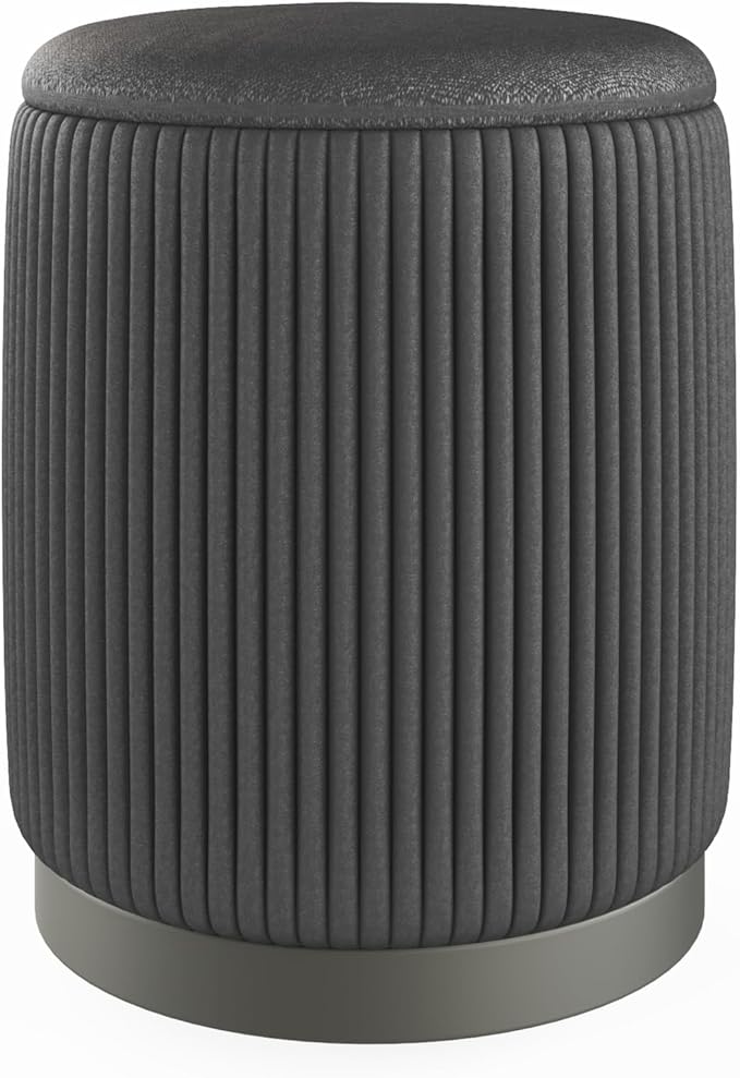 Boahaus Modern Black Suede Vanity Stool with Hidden Storage, Soft Cushioned Seat & Footrest Ottoman for Bedroom, Makeup Vanity, or Living Room – 17” Height