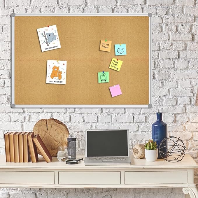 Lockways Large Cork Board Bulletin Board, Bulletin CorkBoard 72 x 36 Inch, Notice Message Pin Board,F Silver Aluminium Frame