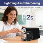 AFMAT 6-Hole Electric Pencil Sharpener for Classroom, Cordless & Rechargeable, Heavy Duty Pencil Sharpeners for 6-11mm Colored Pencils, Auto Stop, Super Fast, 10,000+ Sharpenings, Battery Powered PSD1