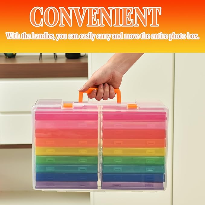 Photo Storage Box 5 x 7 Inches, 18 Inner Photo Cases with Dividers, Colorful Acid-Free Photo Storage Containers with Handle, Photo Organizer Craft Keeper for Stickers, Craft, Stamp