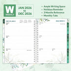 SUNEE 2026 Weekly and Monthly Planner - from January 2026 - December 2026, Daily Agenda Planner with Monthly Tab, Flexible Cover, Note Pages, Pockets, Bookmark, Spiral Binding, Greenery, 6.4" x 8.3"