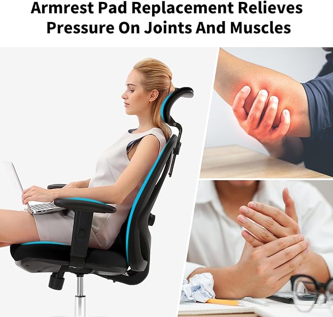 Universal Office Chair Arm Rest Replacement Pads -Ergonomic Arm Pads with 4" Mounting Hole Distance, Soft PU Surface & Durable Steel Inserts – Fits Most Office & Gaming Chairs (Set of 2)