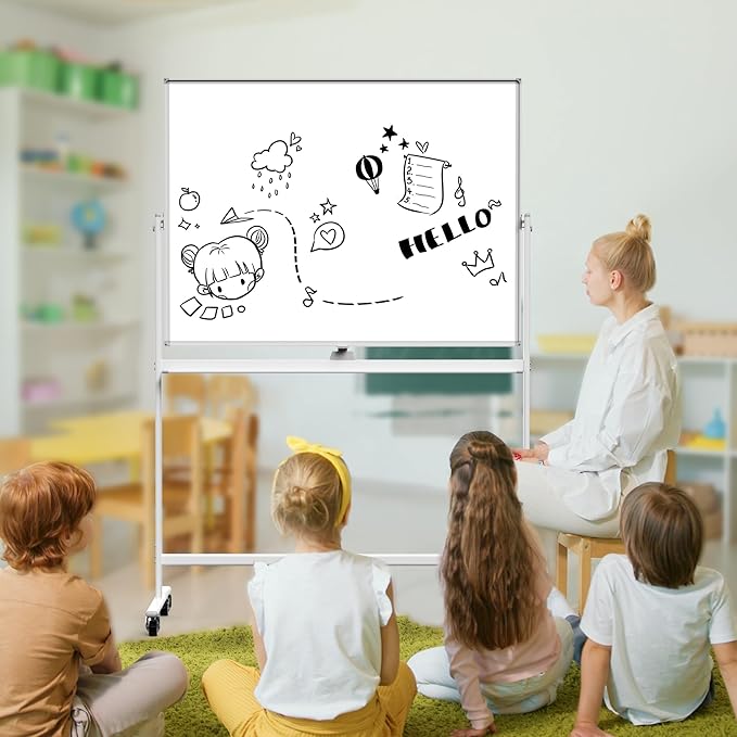 Rolling Whiteboard/w Height Adjustable, Mifuro 48 x 36 Large Portable Dry Erase Board with Stand and Wheels for Office,Classroom &School, White