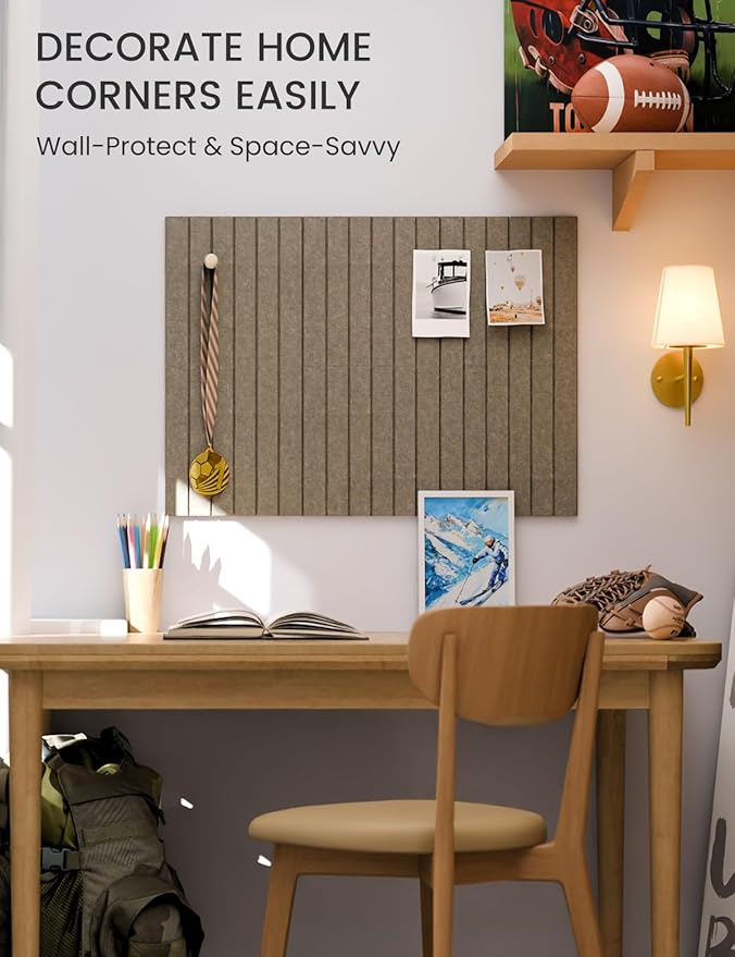 Fluxynara Felt Bulletin Board Tiles -28"x18" with 40 Adhesive Tabs, Cork Board Alternative for Office Decor, Push Pin Board Wall Organizer 6-Pack (Earth Brown)