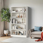 Farini 60 Inch Tall 5-Shelf Bookcase, Wood Bookshelf Storage Organizer Adjustable Shelf for Home Office, Study Room, Easy Assembly,White