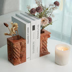 Decorative Roman Column Book Ends & Vase - Heavy Duty Marble Book Ends for Heavy Books, Vintage Home Office Decor, Dual Use as Flower Vase, Natural Stone Bookends for Shelves (2PC, Red)