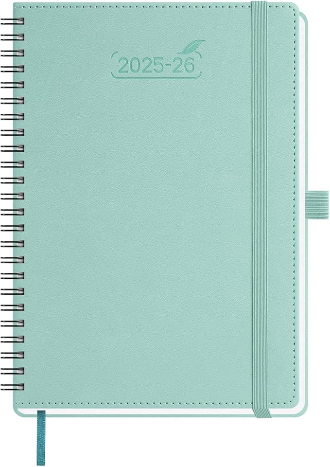 BEZEND 2026 Planner Weekly and Monthly (6" x 8.5") Daily Calendar Book with Tabs (Jul 25-Dec 26) Vertical Hourly Timeslots, Storage Pocket, Pen Holder, Spiral, PU Leather Softcover - Mint Green