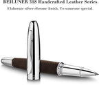 BEILUNER 318 Luxury Leather Pen, Full Grain Oil Tan Crazy Horse Cowhide Leather, Chrome-Plated Finish, Schmidt Ink Refill, Best Rollerball Pen Gift for Men & Women,Executive, Professional, Nice Pens